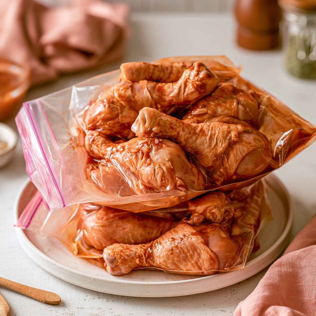 Marinade poulet : pilons marinés dans un sac de congélation